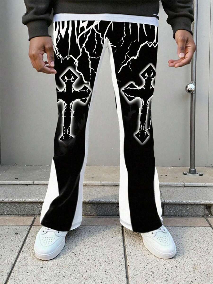 男士休闲拼布喇叭裤 - 彩色 - 查看 1