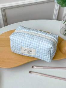 1Pc/Set Gingham Pattern Cute Makeup Bag Set Portable Travel Makeup Bag Cosmetic Bag Cosmetic Organiser Jewelry Organiser Multifunctional Storage Bag For Women Clutch With Zipper Closure For Cosmetics,Brush,Skincare,Mobile Phone,Coin,Small Items Make Up Bag Skincare Bag Home Decor Bridesmaid Gifts Mom Gifts Birthday Gifts Teacher Gifts Gift For Friends Back To School Gifts Travel Essentials Cruise Essentials Dorm Essentials - Blue - View 17