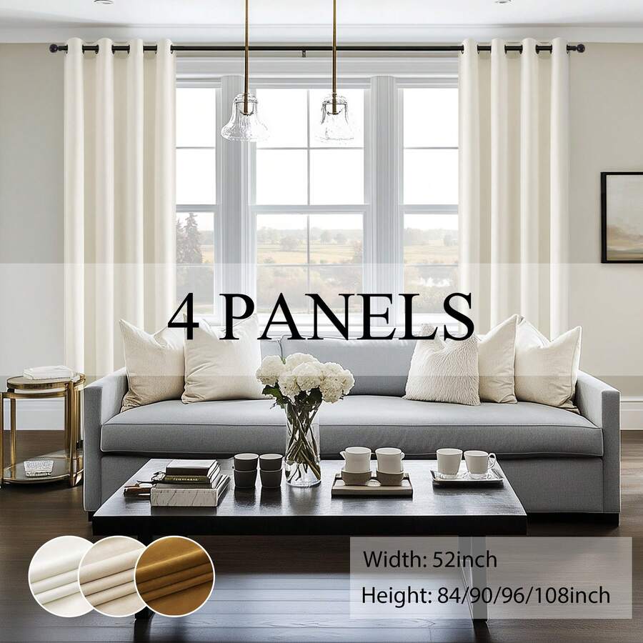 Topfinel 4-Piece Privacy Blackout Curtains,  Soft Velvet Curtains Suitable For Living Room Bedroom Grommet Top Blackout Curtains, Luxury Curtains For Home Decoration - IVORY - View 1