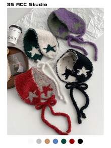 1 件女士条纹针织围脖，时尚头带，耳罩，秋冬百搭配饰