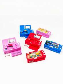 1 件微型娃娃屋逼真多功能铅笔盒、迷你文具盒、迷你尺子、迷你彩色铅笔、娃娃屋学校用品模型、圣诞礼物