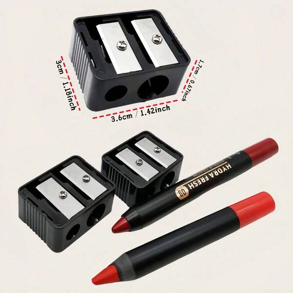 2pcs Double Hole Pencil Sharpener, Suitable For Eyeliner, Eyebrow, Lip Liner Pencils, Makeup Pencil Sharpener
