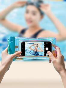 Transparent, Rainbow Laser Phone Pouch, Waterproof Phone Bag, Inflatable Transparent Swimming Phone Protector Bag With Lanyard - Transparent, Touch Screen Compatible, Lightweight Plastic, Touchable For Swimming, Suitable For Beach And Pool Use, Prevent Loss Or Water Damage, Beach Bag, Swimming, Beach Essential