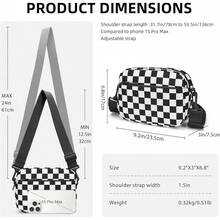 Checkered Crossbody Bag For Men And Women Unisex Small Cute Purses  Shoulder Handbags Wide Strap Small Crossbody Bag With Wide Guitar Strap Camera Purse Shoulder Handbag Satchel - Đen Trắng Kiểm Tra - Xem 4