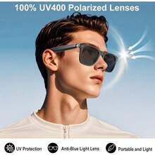 AI Translation Smart Glasses With Chat GPT For Men And Women, Bluetooth Sunglasses With Translator 164 Languages , Music Playback & Hands-Free Calls, UV & Blue Light Protection Pure Black Sunglasses - 黑色 - 查看 1