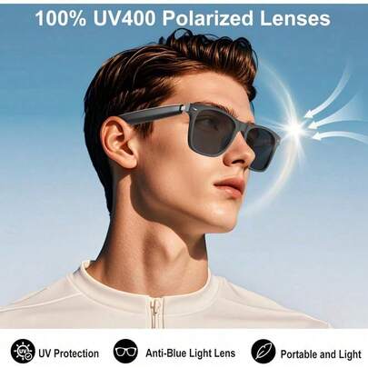 AI Translation Smart Glasses With Chat GPT For Men And Women, Bluetooth Sunglasses With Translator 164 Languages , Music Playback & Hands-Free Calls, UV & Blue Light Protection Pure Black Sunglasses