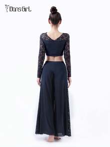 DonsGirl Komplet damski: koronkowy top z odkrytymi ramionami i szerokie spodnie – do aerial jogi, występów baletowych i baletu klasycznego oraz do noszenia na co dzień