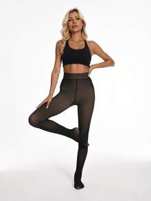 1 Pair Of Women's Fleece Lined Thermal Sheer Tights - Extra Thick To Keep Cold, Nude Semi-Sheer Black Tights, Perfect For Fall And Winter, Hand Wash Only, Elegant Special Collection, Winter Tights, Cold Weather Clothing, Seamless Design, Fashion Tights, Comfort Fit, Durable Fabric, Suitable 0~15℃