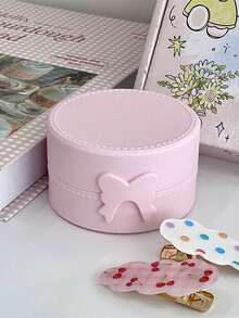 1PC INS Cute Macaron Bow Round Storage Box Kawaii Girls Jewelry Hairpins Dustproof Box Travel Portable Small Sundries Organizer