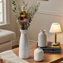 白色花瓶，简约现代家居装饰，藤编花瓶，适用于餐桌、书架、门廊等，木质风格，波西米亚风花盆，简约装饰配件，现代家居装饰，适合客厅和卧室，可作中心摆件，母亲节礼物，毕业礼物，婚礼装饰 - 彩色 - 查看 3