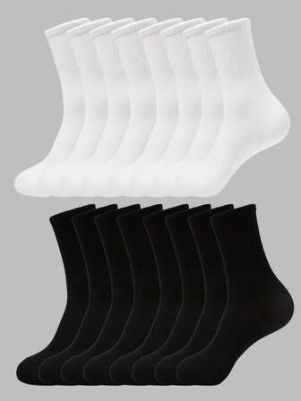 5/10 Double-Pair Men's Mid-Calf Socks, Women's Mid-Calf Socks, Corset Design, Anti-Slip Socks, Sweat Absorbing And Breathable, White Odor-Resistant Sports Socks, Suitable For Both Men And Women, Simple And Fashionable, Solid Color Socks, Couple Socks, Versatile For Daily Use