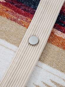 Acelitt Women's Western Style Geometric Print Patchwork Ribbed Collar Dual Flap Pocket Turndown Collar Shacket, Winter - Multicolor - View 8