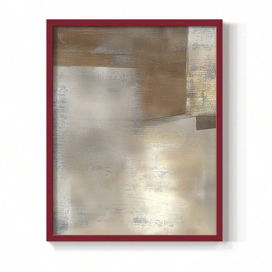 1pc Restickable Framed Modern Rustic Abstract Art Print, Wood Frame, Soft Geometric Shapes, Textured Brushwork, Contemporary Neutral Tones, Statement Wall Art Home Decor, Wall Art For Living Room, Entryway, Bedroom Art, Made In USA, Ready To Hang Art Prints - Red - View 1