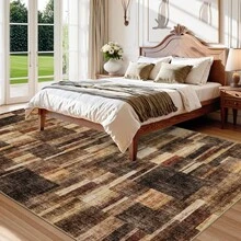 Modern Home Decor Patchwork Living Room Area Rug Stain Resistant Non Slip Hallway Runner Rug Printed Thin Low Pile Mat Throw Rug Washable Bordered Carpet Easy To Clean Soft Non Shedding Floorcover For Dinning Room Kitchen Laundry Bathroom Bedroom - 棕色 - 查看 4