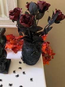 5/12 piezas Rosas rojas oscuras de seda artificial - Decoración de Pascua - Decoración de boda y jardín - Decoración de cocina y jardín - Hogar - Viaje - Artículos necesarios para festivales - Decoración de dormitorio - Decoración de baño - Decoración de habitación - Decoración del hogar - negro rojo - Ver 2