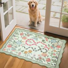 1Pcs Room Decor Modern Washable Scalloped Floral Snake Area Rug For Living Room Indoor Bedroom Foldable Floor Mats, Soft Low Pile Non Shedding Carpets For Offices Non-Slip Runner For Hallway Dorm - Green - View 3