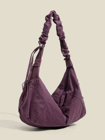 1pc Nylon Fabric Multi-Pocket Dumpling Bag, Women's Casual Pleated Drawstring Diagonal Shoulder Bag, Soft & Slouchy Bohemian Style Hobo Bag, Suitable For Women Shopping, Commuting And Daily Use, Japanese Style , Bohemian Outfit For Women