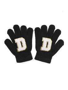 1 双儿童针织手套，带 26 个英文字母，男女通用保暖滑雪手套，Y2K 风格户外冬季手套，适合日常穿着和服装 - 黑色 - 查看 40