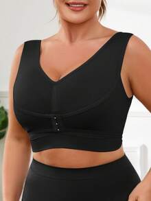 1pc Seamless Wireless Lift & Support Front Closure Adjustable Comfortable Side Gather Yoga Unpadded Sports Bra For Plus Size Women