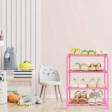 3 - Tier Pink Shoe Racks WomenGirls Closet, Small Shoe Storage 5 - Pairs, Lightweight Stackable Shoe Shelf Organizer Entryway, Front Door Entrance, Bedroom