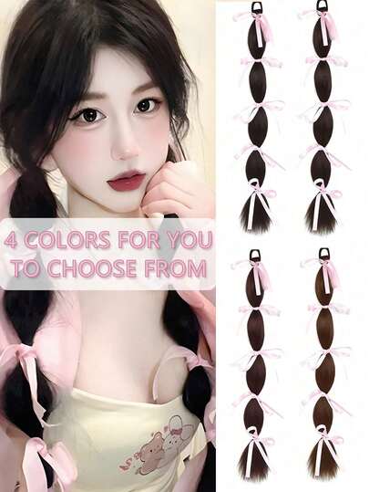 Synthetic Hairpiece Ponytail Natural Extension Hair Pony Tail Hair Silk RibbonBraiding Fashion Boxing Braids For Women