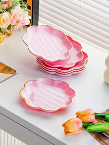 4/6pcs Plastic Snack Plates, Dessert Plates, Nordic Maple Leaf Shaped Plates, Compact & Delicate, Thick & Durable, Gold Rim, Finely Polished, Bone Dish, Snack Plate, Restaurant Plate, Home Fruit Plate - Multicolor - View 17