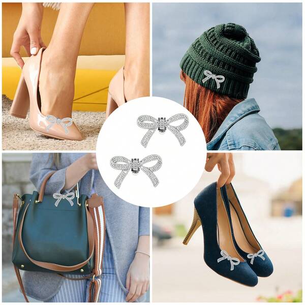 2 piezas Clips para zapatos, hebillas desmontables para clips de zapatos para mujeres, elegantes clips de lazo para tacones, clips de adornos para zapatos para bodas, fiestas y uso diario (Plata)