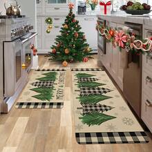 1/2pcs Christmas Floor Mat, Luxurious Green, Black And White Checked Christmas Tree Pattern Kitchen Floor Mat, Perfect For Indoor/Outdoor Use, Family Gatherings, Kitchen, Dining Room, Christmas Atmosphere Decoration, Home Decoration