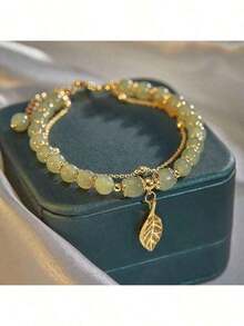 Tanabata Valentine's Day High-Class Sense Of Gift Bracelet Gold Branch Jade Leaf Light Luxury Niche Strings Upscale To Send Girlfriends