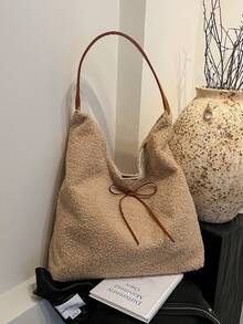 Geantă tote din pluș cu capacitate mare, geantă de mână pentru navetiști, geantă de umăr personalizată nouă în stil Ins 2025 pentru femei