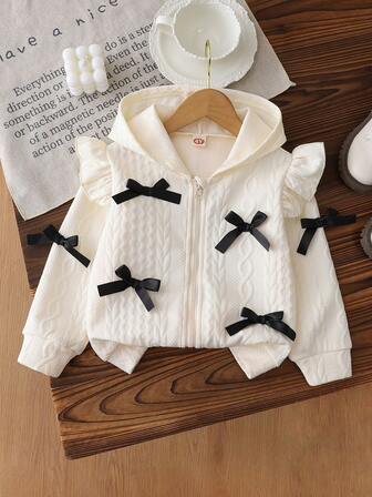 女童时尚连帽卫衣外套，新款春秋季甜美女孩蝴蝶荷叶边拉链卫衣