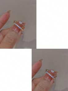 Set de 2 anillos de puño con corazón decorado de rhinestone de aleación de zinc para mujeres para el día a día - Plateado - Ver 8