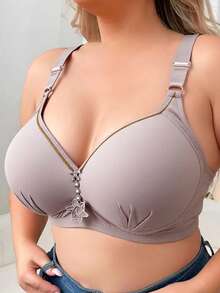 5pcs Large Size Thin Push Up Flower Bra Seamless Solid Color Women Bralettes - 彩色 - 查看 3