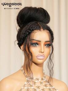 MEGALOOK 一体式 3D 蕾丝半假发，无胶 Yaki 直发，带透气安全圆顶帽，6 英寸深分缝，100% 真人头发，带抽绳，双层 3D 帽，无胶假发，预剪蕾丝，预漂白结，预拔发际线，无需胶水，自然色假发，100% 纯真人头发假发 - SNatural - 查看 7