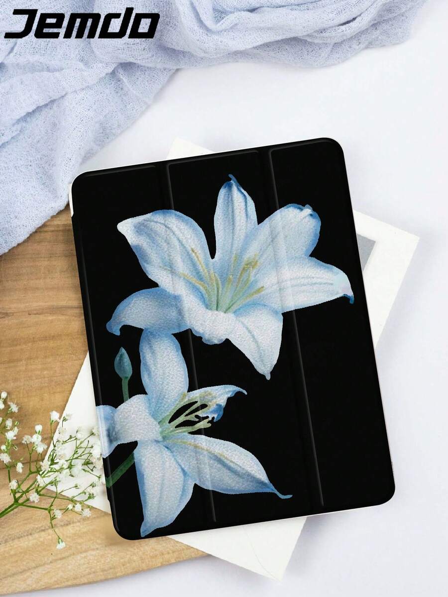 1 件纯色和蓝色花卉图案平板电脑保护壳，兼容 iPad 10.2、iPad Pro 2021/2020、iPad 第 9/10 代、iPad (A16) 11、第 11 代 2025、Galaxy Tab A8 10.5 英寸 2022、Matepad 10.4/Tab，防摔，带铅笔槽，支持睡眠/唤醒