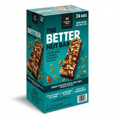 24-Pack Dark Chocolate Sea Salt Nut Bars (1.41 Oz Each) - High Fiber & Protein