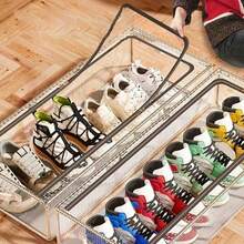 2 Stück Schuhregale, wasserdichtes Schuhgestell, faltbar, platzsparend, PVC transparentes Material, Gitterdesign mit Metallhalterung innen für erhöhte dreidimensionale Stabilität, geeignet für Mädchenzimmer Accessoires, Schlafzimmerdekoration, Babykleiderbügel, Spielzeugaufbewahrung, Neugeborene