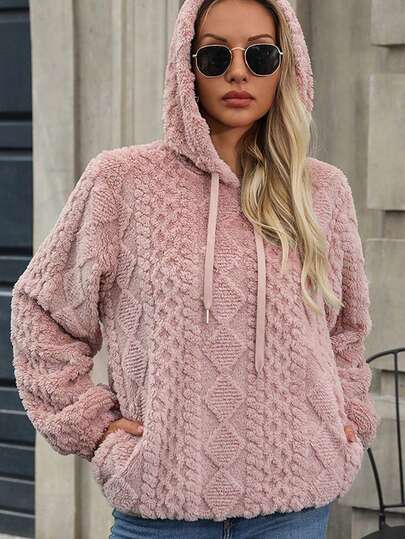 Sudaderas con capucha para mujer en invierno con bolsillos, unicolor de felpa fina con cordón, manga larga con capucha, corte holgado, para uso casual en casa y vida diaria.