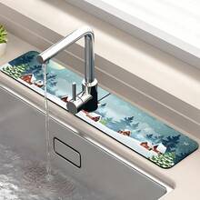 1 pièce Tapis de bonde en silicone antidérapant de la série Ambiance de Noël, tapis de bonde de cuisine, convient pour la protection et la décoration des robinets de salle de bain et de cuisine.