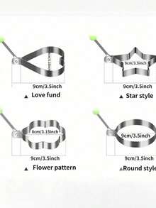 A Set Of 4 Egg Pancake Rings, 4 Egg Shaped, Circular, And Heart-Shaped Different Shapes Of Frying Molds, Maijie Stainless Steel Frying Pan, Cooking Tools, Kitchen Accessories, Small Tools, Rings - Silver - View 8