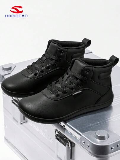 HOBIBEAR Men's Casual Sneakers, Fashionable Minimalist Mid-Top Breathable Shoes, Lace-Up Solid Color Wide Toe Barefoot Sports Shoes