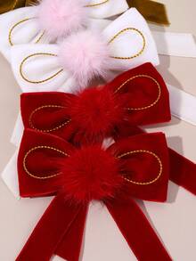 2/8pcs Velvet Hair Bows For Girls Brown Red Hair Clips With Tail Plain Bow Hairpins Vintage Barrettes For Autumn Winter Casual Daily Headpiece Kids Baby Hair Accessories - Multicolor - View 4