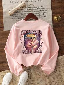 Tween Girls' "Cappuccino Ballerina" Graphic Print Long Sleeve T-Shirt, Autumn/Winter Top