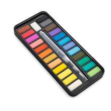 12/18/24 色固体水彩颜料套装（含水彩笔）、学生和艺术家适用的 DIY 绘画用品、带便携式蓝色金属盒的专业水彩套装、多色固体调色盘 - 均碼 - 查看 8