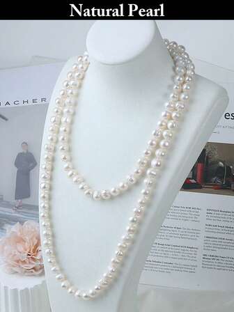 1 String 8-9mm Patato White Cultrued Pearls 110-120cm Sweater Elegant Necklace Knotted One By One For Bride Jewelry Wedding Party Date