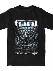 Rock Tool Band T Shirts Leisure Vintage Streetwear Cotton Short Sleeve Graphic Men Women Amusing Harajuku Daily Cool Unisex Tops - 黑色 - 查看 1