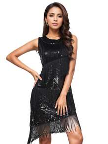 Latin Dance Performance Costume, Sequin Fringe Latin Competition Dress, Sleeveless Dance Outfit - متعدد الألوان - مشاهدة 16