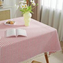 Tablecloth Striped Fringe Table Cloth Rectangular Tablecloths Cotton Linen Table Cover For Dining Coffee Buffet Kitchen Picnic Use(55x102 Inch, Red) - Red102x55Rectangular - View 3