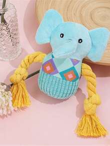 1个蓝色狗狗绳结玩偶，宠物叫声玩偶，毛绒咀嚼玩偶，牙齿护理互动玩偶，适合小型/中型犬 - 彩色 - 查看 8