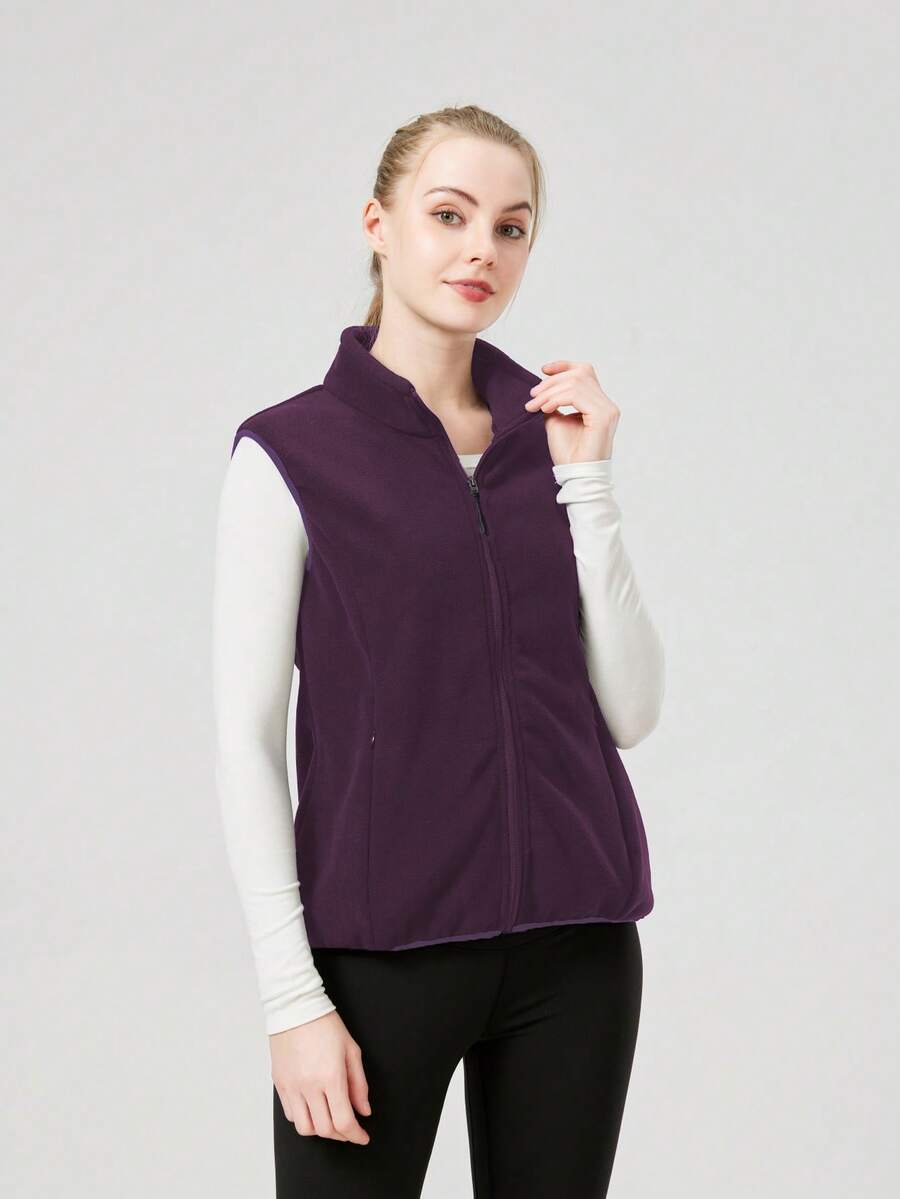 Áo khoác vest thể thao ngoài trời nhẹ dành cho nữ, thiết kế khóa kéo ẩn ở eo, dáng ôm, chất liệu lông cừu, thích hợp cho mùa đông. - Màu tím - Xem 1